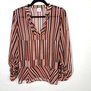 Cabi Women's Size Small S Multi-colored Stripe V Neck Long‎ Sleeved Tunic Blouse
